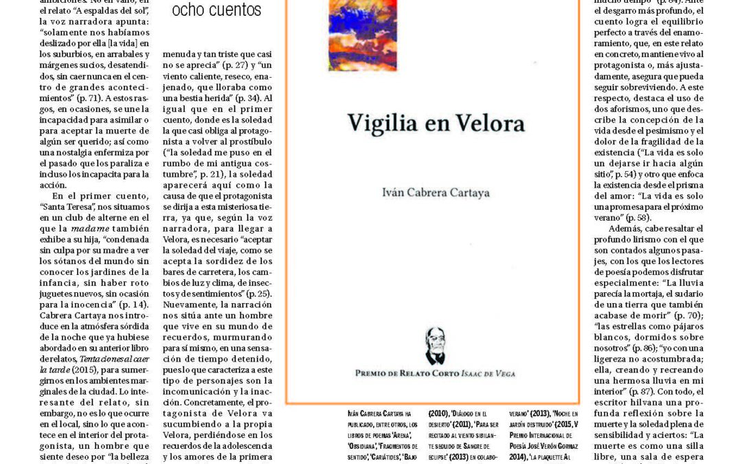 Reseña sobre Vigilia en Velora de Iván Cabrera Cartaya, 2022