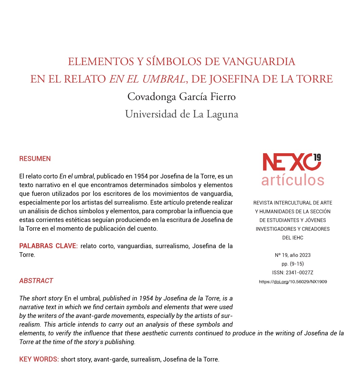 Primera página de la reseña de Palabras en cadena en El Perseguidor