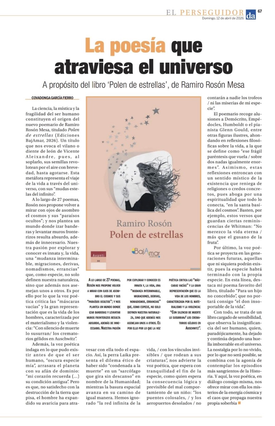 Primera página de la reseña de Palabras en cadena en El Perseguidor